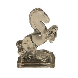 L.E. Smith Clear Glass Horse Bookend 8" Rearing Stallion MCM Decor Vintage‎